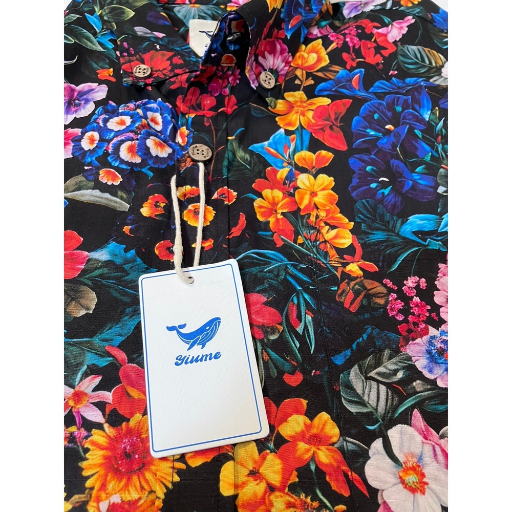 Yiume Men XXL 2XL Colorful Garden Floral Hawaiian Button Down Shirt SS NWT